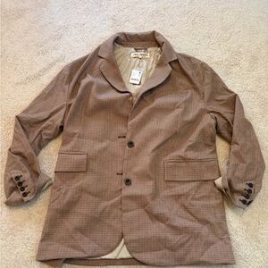 NWT Free People Reggie oversized Brown Ginger Checkered Blazer Large XL XXL